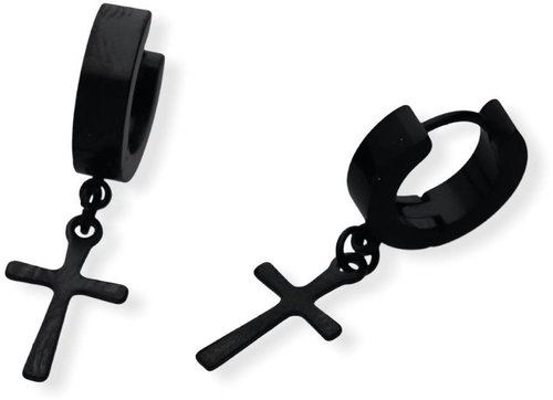 Ewena Steel earrings with cross 10x15 mm Black - Earrings - Main image