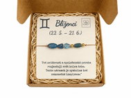 Srdcem Darované Dárkový set Blíženci, náramek z minerálů v krabičce se vzkazem a mašlí - Bracelet