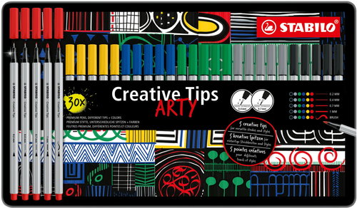 STABILO Creative Tips ARTY - Set mit 30 Stück in einer Blechdose (6 Farben Classic) - Filzstifte - Hauptbild