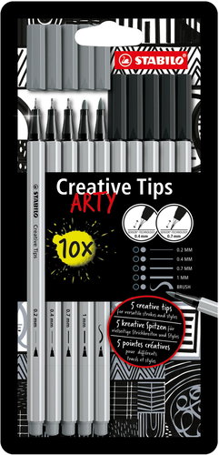 STABILO Creative Tips ARTY - 10er-Set (schwarz und mittelgrau) - Finelinerstifte - Hauptbild
