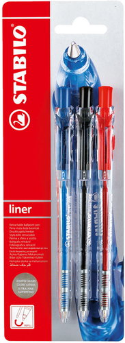 STABILO Liner - 3er-Pack (blau, schwarz, rot) - Kugelschreiber - Hauptbild
