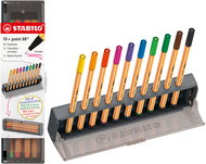STABILO point 88 Click Set desk stand and pencil case in one - set of 10 markers - Fineliner Pens