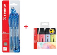STABILO ballpoint pens liner, blue, 3 pcs + BOSS ORIGINAL highlighters, 4 pcs - Stationery Set
