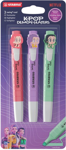 STABILO swing cool KPop Demon Hunters – pack of 3 in blister pack – featuring Rumi, Mira and Zoey - Highlighter - Main image