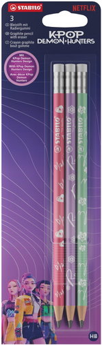 STABILO x KPop Demon Hunters – pack of 3 in blister packs – featuring themed designs Main image STABILO x KPop Demon Hunters – pack of 3 in blister packs – featuring themed designs - Pencil - Main image