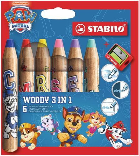 STABILO Multifunctional pencil – woody 3-in-1 PAW Patrol – set of 6 including a sharpener – with pri Main image STABILO Multifunctional pencil – woody 3-in-1 PAW Patrol – set of 6 including a sharpener – with pri - Coloured Pencils - Main image
