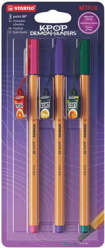 STABILO point 88 KPop Demon Hunters – 3-pack blister pack – with Rumi, Miry and Zoey ramyeon cup key - Fineliner Pens - Main image