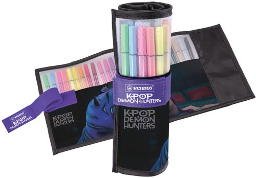 STABILO Pen 68 KPop Demon Hunters – 25-piece roll set – featuring Rumi and Derpy - Felt Tip Pens - Main image
