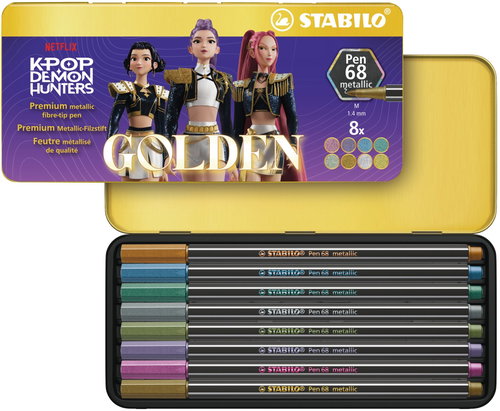 STABILO Pen 68 Metallic KPop Demon Hunters – set of 8 in a tin – ‘Golden’ special edition - Felt Tip Pens - Main image