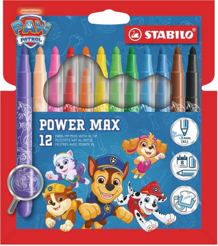 STABILO power max PAW Patrol – set of 12 – featuring PAW Patrol designs - Felt Tip Pens - Main image