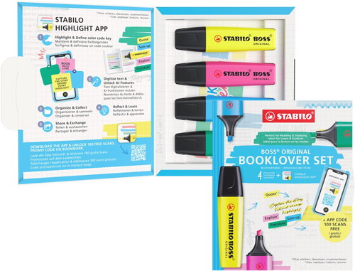 STABILO BOSS ORIGINAL BOOKLOVER Set - sada 4 ks (pro aplikaci STABILO Highlight App) - Highlighter - Main image