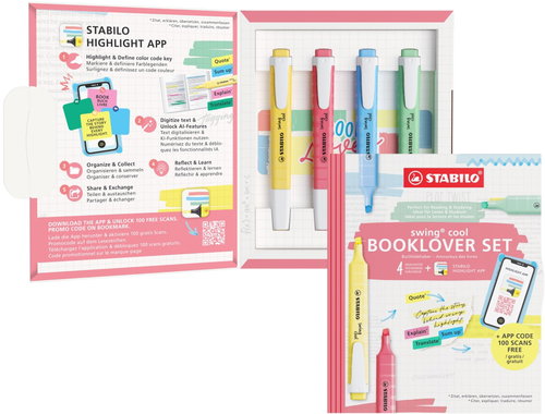 STABILO swing cool BOOKLOVER Set - sada 4 ks (pro aplikaci STABILO Highlight App) - Highlighter - Main image