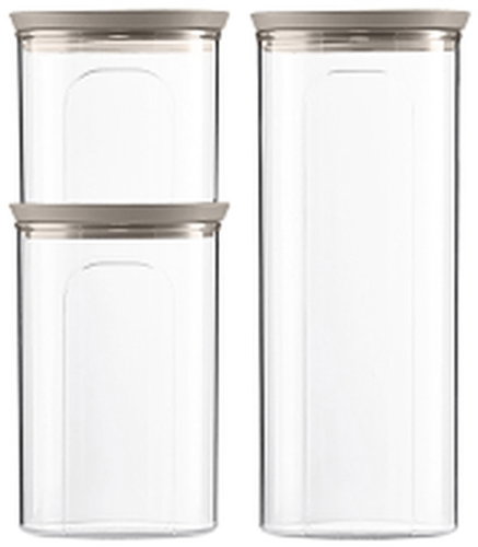 STEFANPLAST Tosca Set of 3 Round Containers, Transparent/Light Grey - Storage Jar - Main image