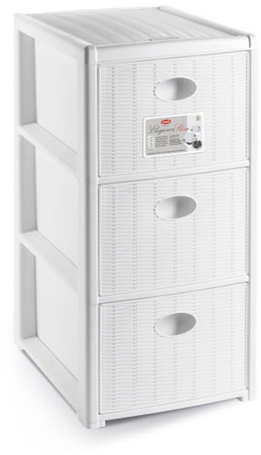 Stefanplast Plastic storage shelf Elegance Slim, 3 drawers, white - Shelving Unit - Main image