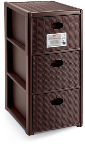 Stefanplast Plastic storage shelf Elegance Slim, 3 drawers, brown - Shelving Unit - Main image