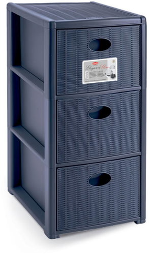 Stefanplast Plastic storage shelf Elegance Slim, 3 drawers, blue - Shelving Unit - Main image