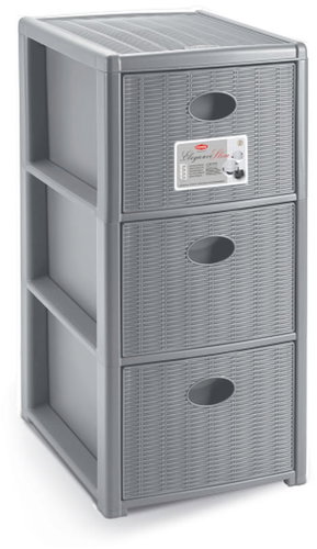 Stefanplast Plastic storage shelf Elegance Slim, 3 drawers, grey - Shelving Unit - Main image