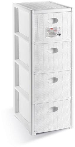 Stefanplast Plastic storage shelf Elegance Slim, 4 drawers, white - Shelving Unit - Main image