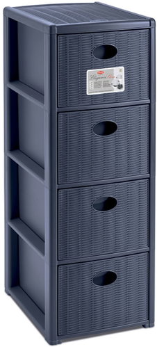 Stefanplast Plastic storage shelf Elegance Slim, 4 drawers, blue - Shelving Unit - Main image