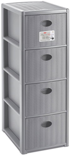 Stefanplast Plastic storage shelf Elegance Slim, 4 drawers, grey - Shelving Unit - Main image