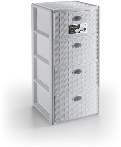 Stefanplast Plastic storage shelf Elegance, 4 drawers, white - Shelving Unit - Main image