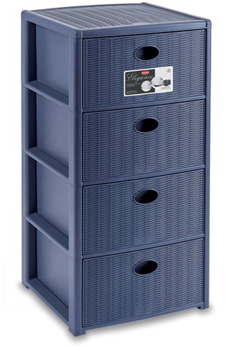 Stefanplast Plastic storage shelf Elegance, 4 drawers, blue - Shelving Unit - Main image