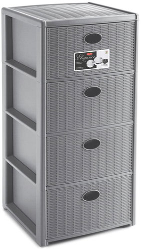 Stefanplast Plastic storage shelf Elegance, 4 drawers, grey - Shelving Unit - Main image