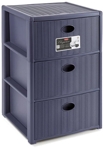Stefanplast Plastic storage shelf Elegance, 3 drawers, blue - Shelving Unit - Main image