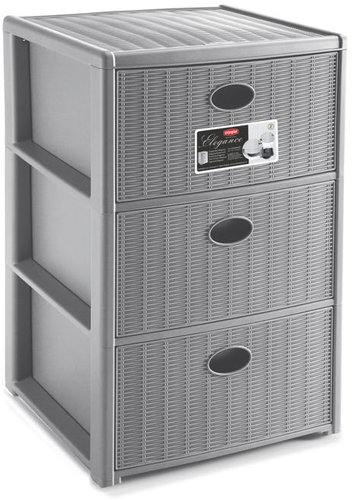 Stefanplast Plastic storage shelf Elegance, 3 drawers, grey - Shelving Unit - Main image