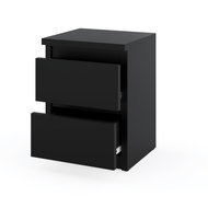 Stiv Bedside Table Black 30cm, 2 Drawers - Night Stand
