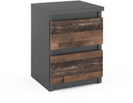 Stiv Vintage Bedside Table Grey 30 cm, 2 Drawers - Night Stand