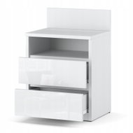 Stiv Bedside Table White Gloss 40cm, 2 Drawers - Night Stand