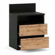 Stiv Bedside Table Black Wotan Oak 40cm, 2 Drawers - Night Stand