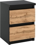 Stiv Bedside Table Black Wotan Oak 30cm 2 Drawers - Night Stand