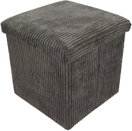 Storagesolutions Corduroy stool with storage TOBO, 38 × 38 × 38 cm, grey - Ottoman - Main image