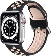 Strapido dvojfarebný perforovaný s prackou na Apple Watch 42/44/45 mm, Čierno-ružový - Remienok na hodinky