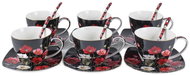 Home Elements Set of six cups 250 ml with saucers 15 cm Poppies black - Cup