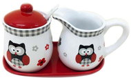 Home Elements Sugar bowl and saucer with coaster, porcelain, Black Owl - Sugar Bowl