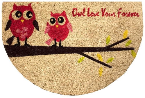 Home Elements Rohožka gumová kokosová půlkruh Růžové Sovy na Větvi - běžová 40 × 60 cm - Doormat - Main image