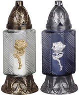 Strend Pro Grave candle, with rose, mixed colours blue/transparent glass, 28 h - Candle