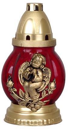 Strend Pro Grave candle, red glass, with cherub, 18 h - Candle - Main image