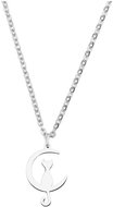 Style4 Chain with cat and moon pendant, silver steel - Necklace