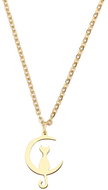 Style4 Chain with cat and moon pendant, golden steel - Necklace