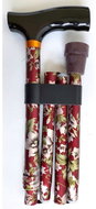 Sundo Folding Support Stick, Height 85-95cm, Floral Burgundy - Walking stick