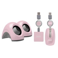 růžová, sada repro, myš a USB HUB - Portable Speakers