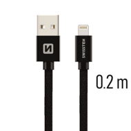 Dátový kábel Swissten textilný dátový kábel lightning 0,2 m čierny - Datový kabel