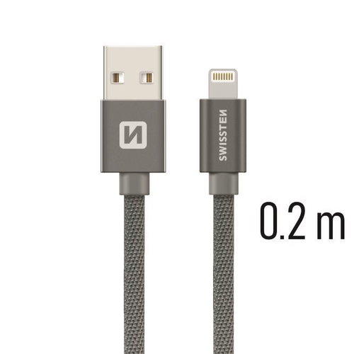 Swissten Textile Data Cable Lightning 0.2m Grey - Data Cable - Main image