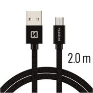 Swissten textilný dátový kábel micro USB 2 m čierny - Dátový kábel