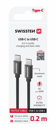 Swissten Textile USB-C / USB-C 0,2 m Schwarz - Datenkabel - Hauptbild
