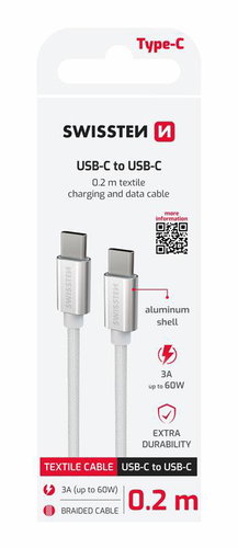 Swissten Textile USB-C / USB-C 0,2 m Silber - Datenkabel - Hauptbild